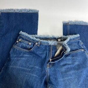 Express Jeans High Rise flare Raw Hem Size 7/8S